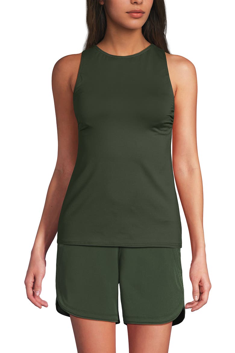 D-Cup Chlorine Resistant High Neck UPF 50 Sun Protection Modest Tankini Swimsuit Top, Alternate, color, Rich Olive Green