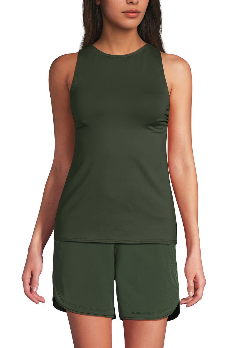 Lands' End D-Cup High Neck UPF 50 Sun Protection Modest Tankini Swimsuit Top, Alternate, color, Rich Olive Green