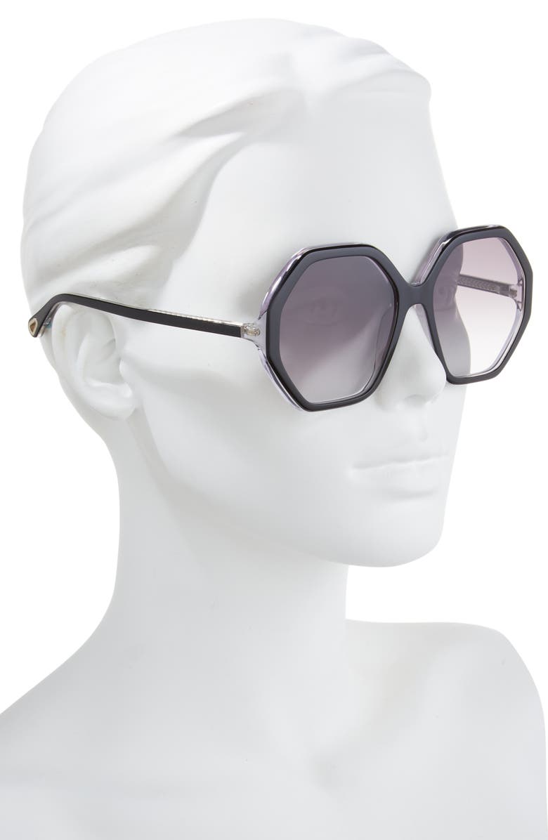 Chloé 58mm Geometric Oversize Sunglasses, Alternate, color, Black Black Grey