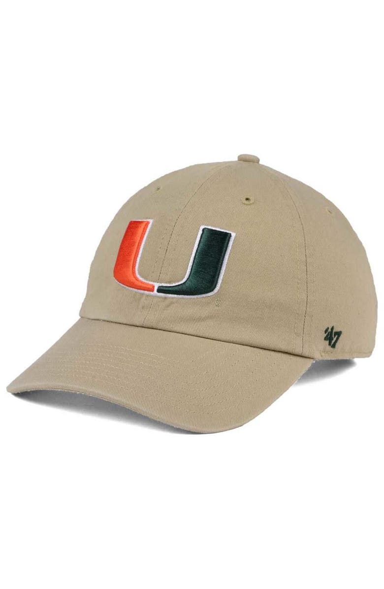 '47 Men's '47 Khaki Miami Hurricanes Vintage Clean Up Adjustable Hat, Main, color, Khaki