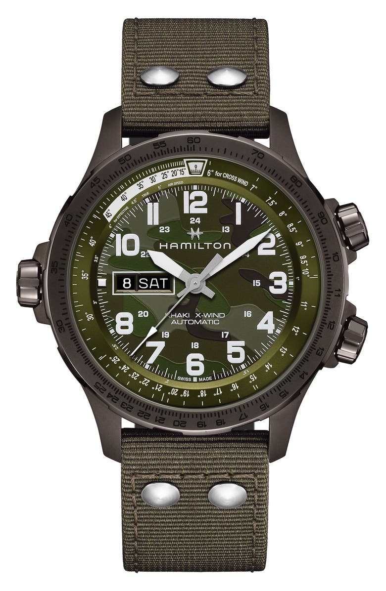 Hamilton Khaki Aviation X-Wind Auto Chronograph Textile Strap Watch, 45mm, Main, color, 