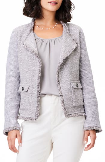Nic + Zoe Nic+zoe Fringe Tweed Jacket In Sand