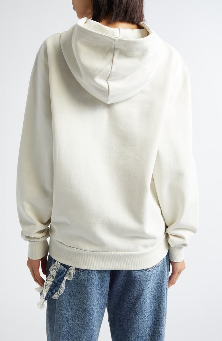 Tanner Fletcher Gender Inclusive Bennett Bow Pocket Cotton Zip-Up Hoodie, Alternate, color, Ivory