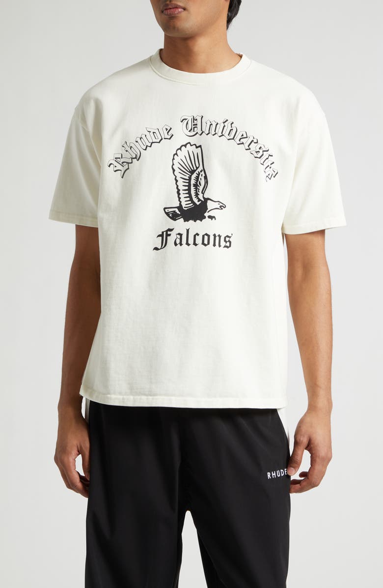 Rhude Collegiate Falcons Graphic T-Shirt, Main, color, Vintage White/ Black/ Green