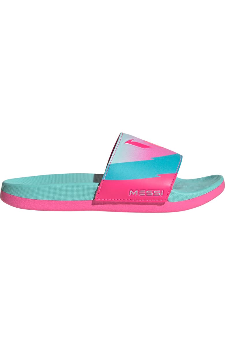 adidas x Lionel Messi Kids' Adilette Comfort Messi Slide Sandal, Alternate, color, Aqua/ Pink/ Cyan