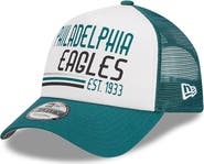 New Era Men's New Era White/Midnight Green Philadelphia Eagles Stacked A-Frame Trucker 9FORTY Adjustable Hat