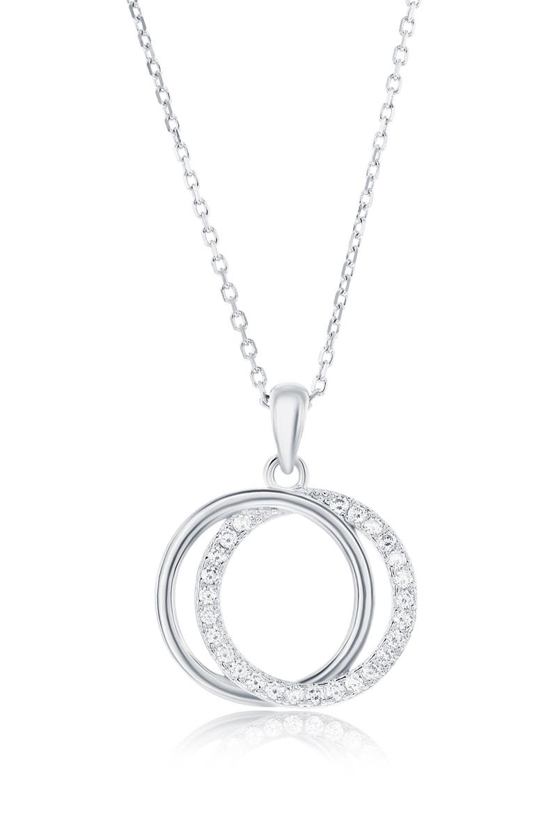 Cubic Zirconia Interlocking Circle Stud Earrings & Pendant Necklace Set, Alternate, color, SILVER