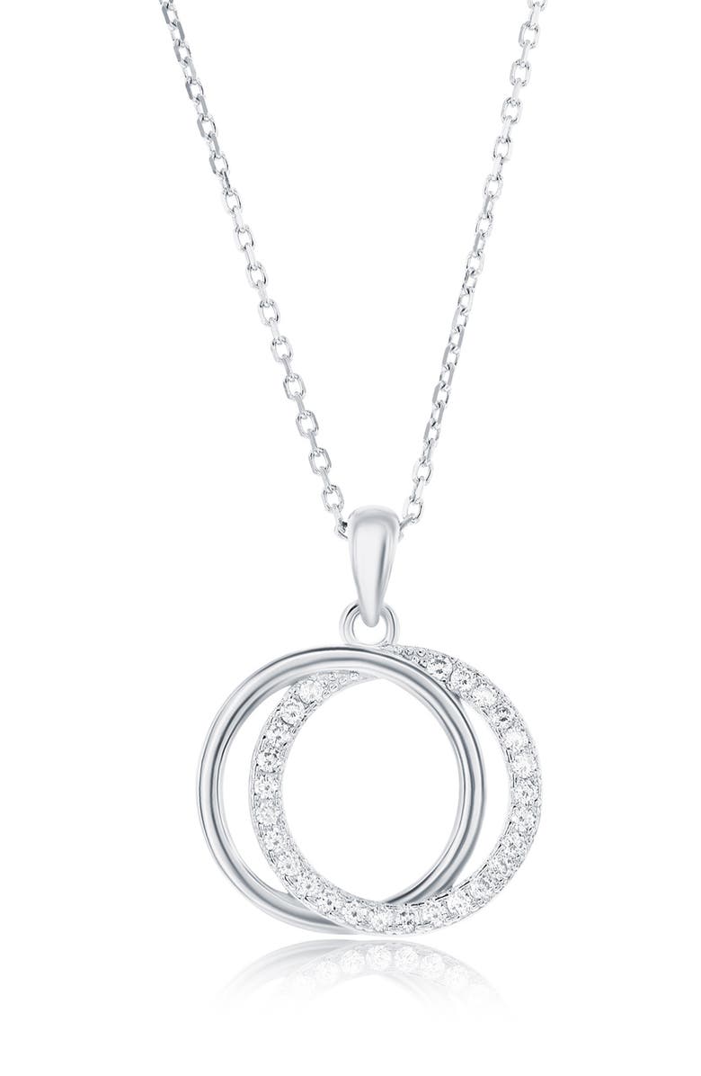 SIMONA Cubic Zirconia Interlocking Circle Stud Earrings & Pendant Necklace Set, Alternate, color, Silver