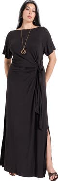 June + Vie Boatneck Gathered Maxi Dress