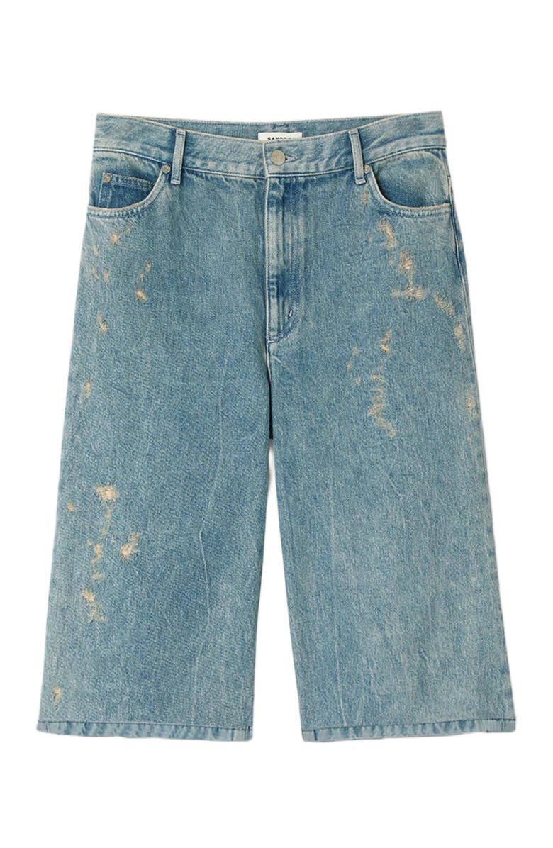 SANDRO Distressed denim Bermuda shorts, Alternate, color, Blue Jean