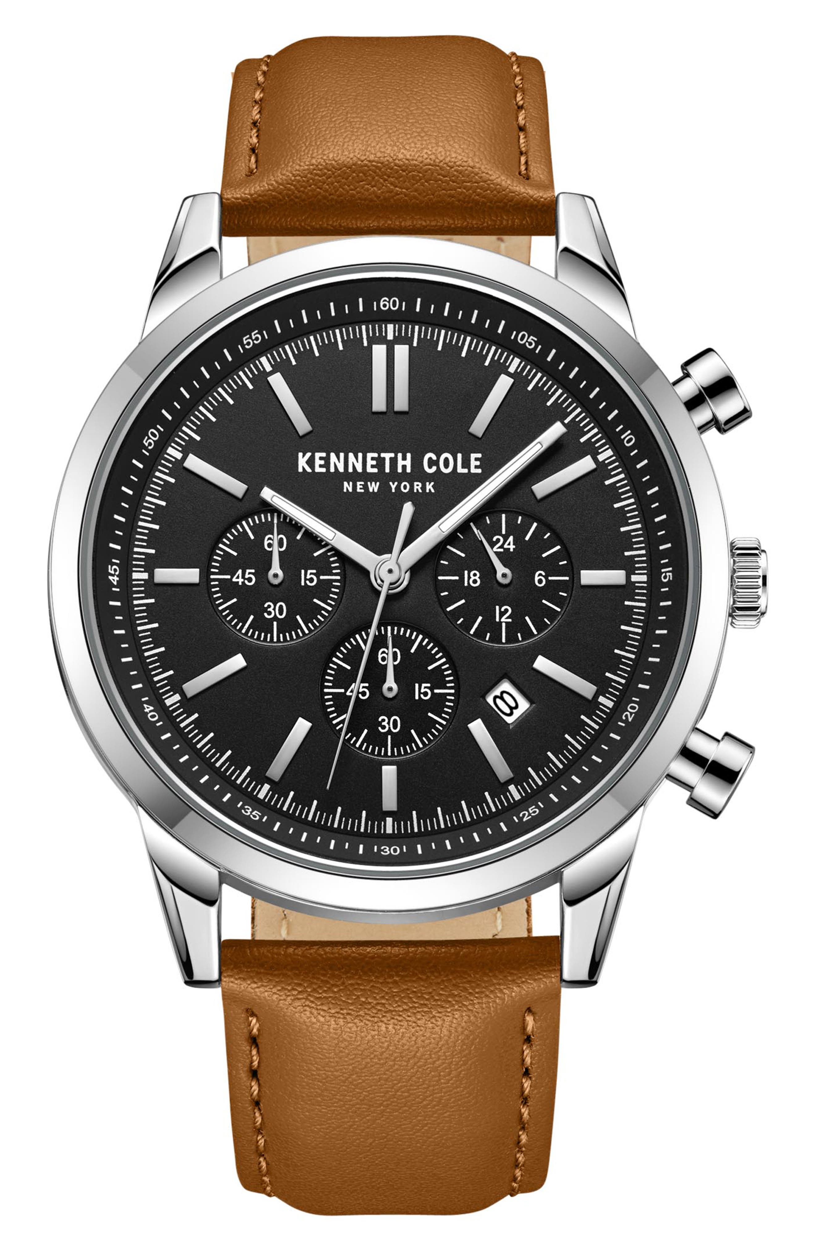 Kenneth Cole Dress Sport Leather Strap Watch, 45mm