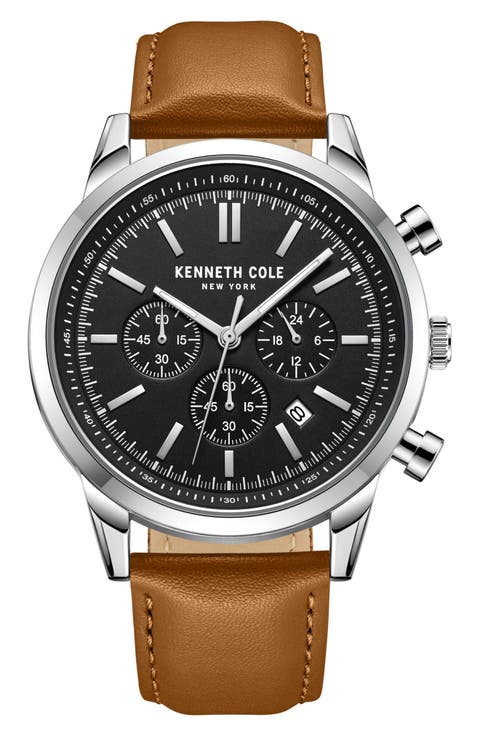 Dress Sport Leather Strap Watch, 45mm