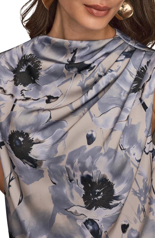 Donna Karan New York Floral Draped Sleeveless Cowl Neck Top In Blue