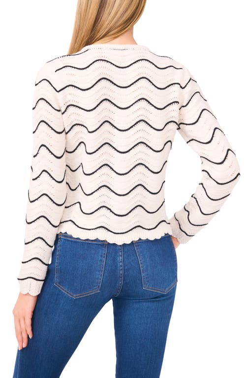Cece Wave Stripe Scalloped Cardigan In White