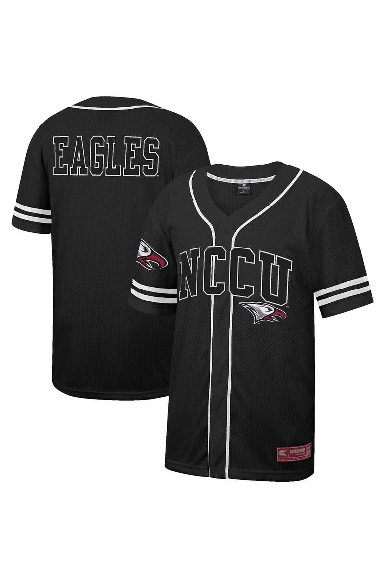 Men's Colosseum Black North Carolina Central Eagles Free Spirited Mesh Button-Up Baseball Jersey, Main, color, Black