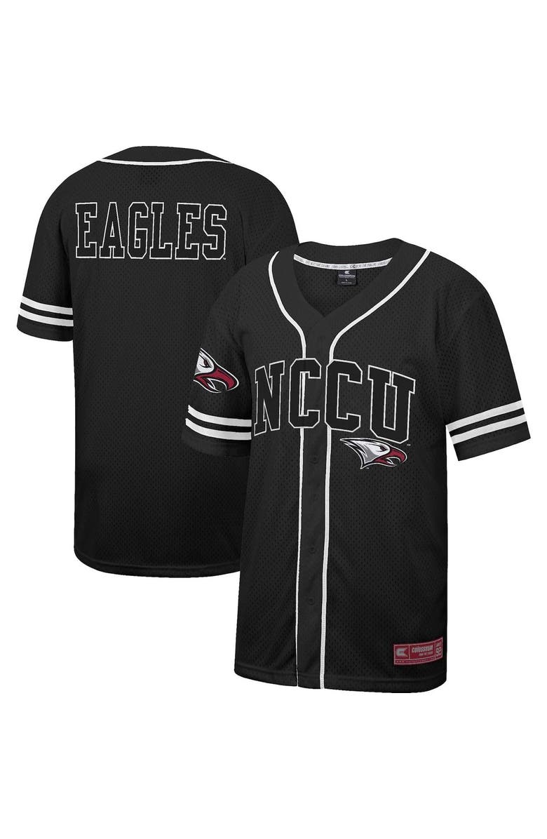 COLOSSEUM Men's Colosseum Black North Carolina Central Eagles Free Spirited Mesh Button-Up Baseball Jersey, Main, color, Black
