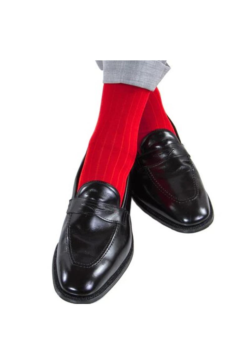 Jasper Mercerized Cotton Ribbed Mid-Calf Solid Color Socks, Alternate, color, Red