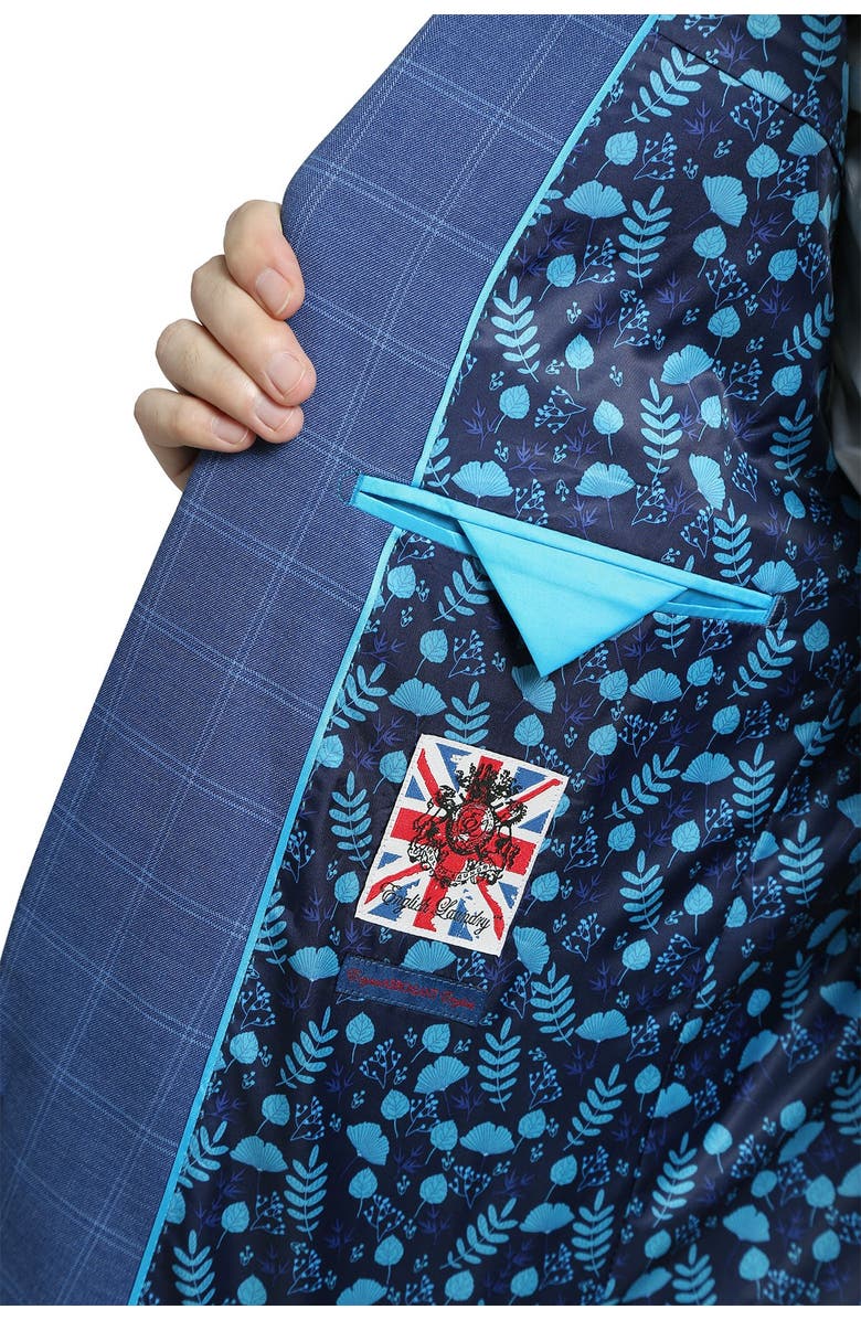 English Laundry Blue Plaid Slim Fit Single Breasted Suit, Alternate, color,