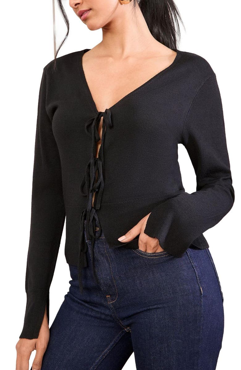 Friends Like These Tie Front Cardigan, Main, color, Black