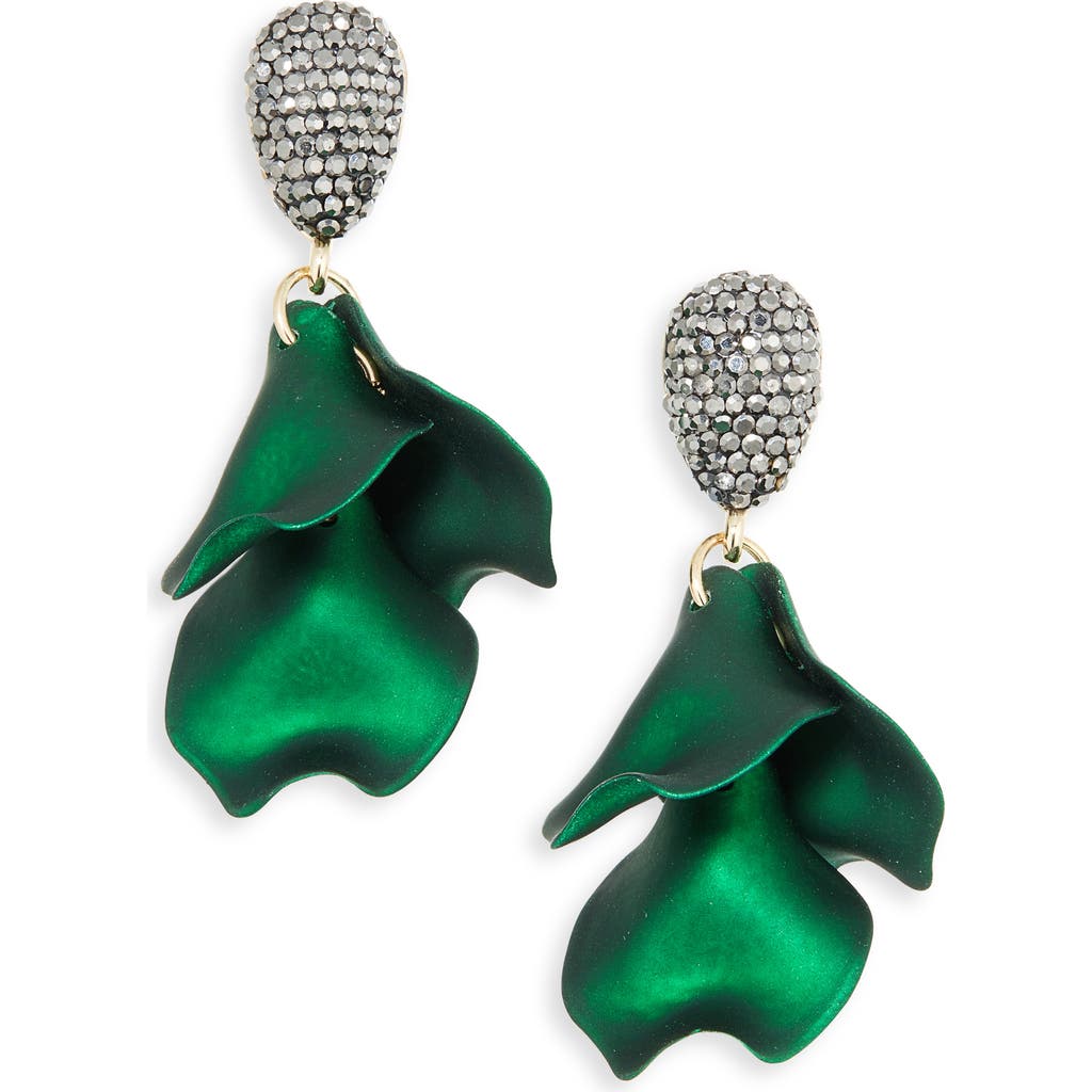Panacea Crystal Petal Drop Earings In Green