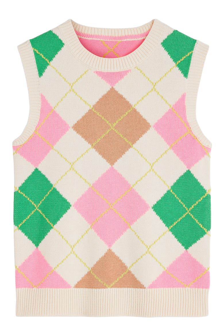 Lucy Knit Cotton Sweater Vest, Alternate, color, GREEN/ PINK ARGYLE