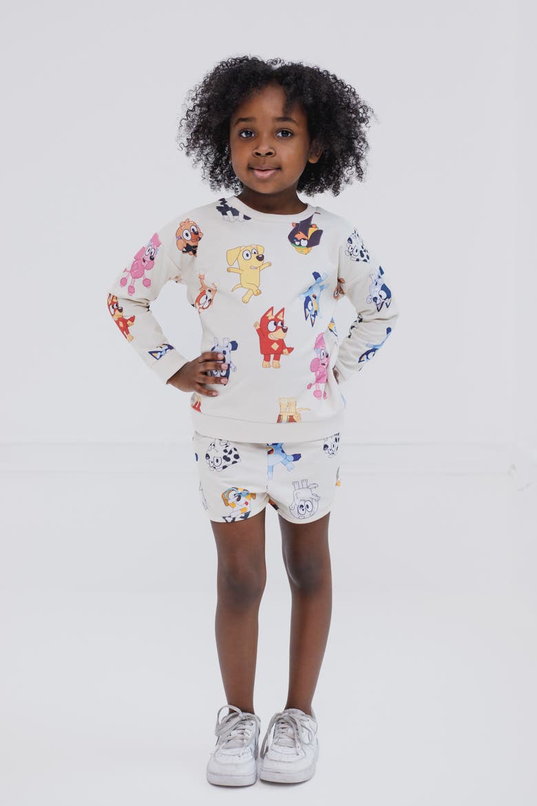 2-Piece Sweatshirt and Shorts Set, Alternate, color, Ivory Bluey Bingo
