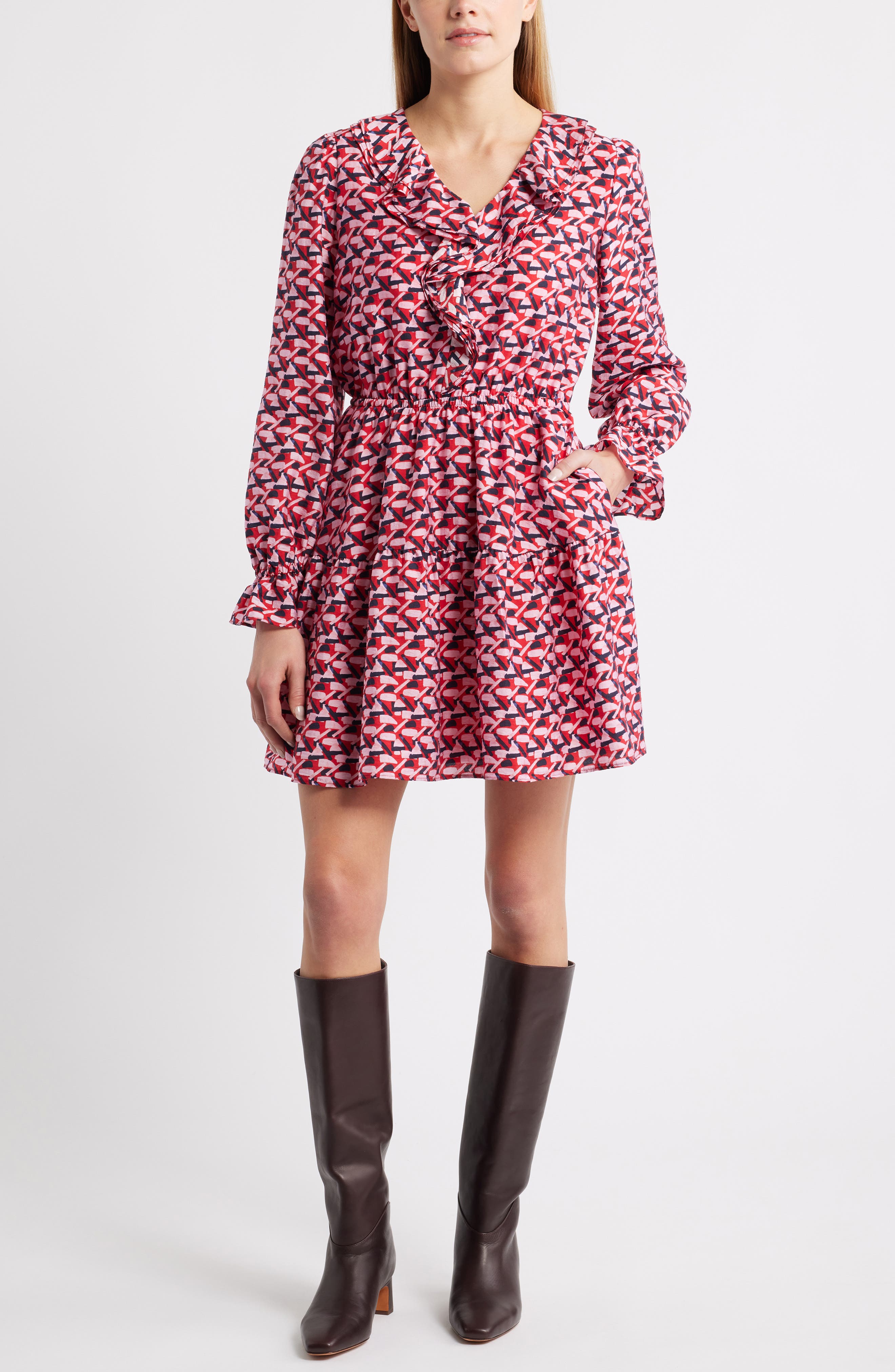Caslon® Ruffle Long Sleeve Tiered Minidress