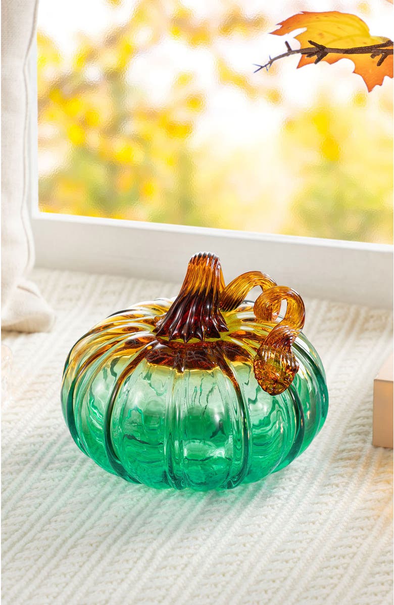 Glitzhome Gradient Small Glass Pumpkins, Alternate, color, Green