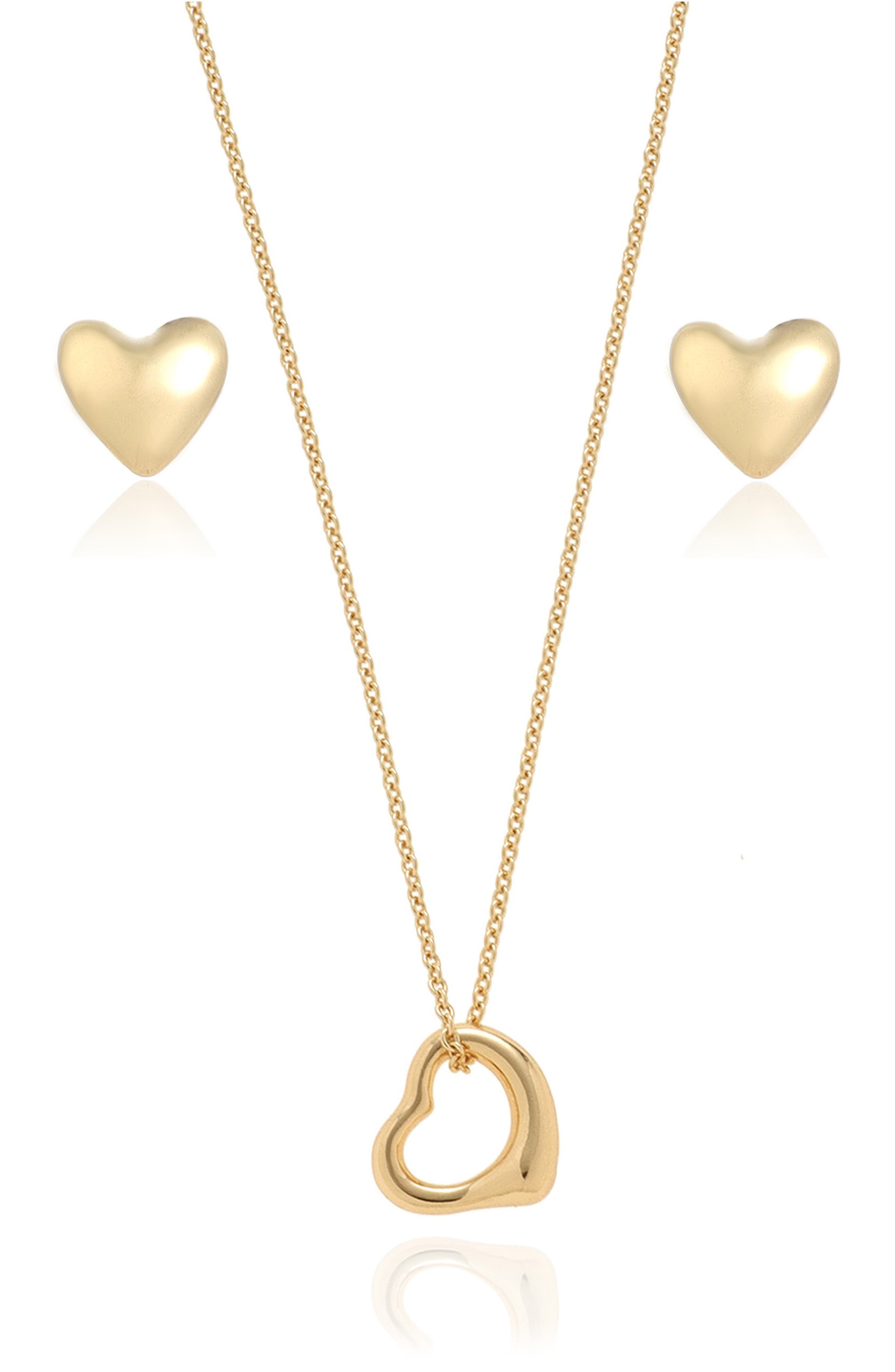 Ettika Heart Necklace & Stud Earrings Set
