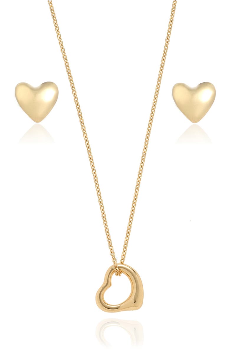 Ettika Heart Necklace & Stud Earrings Set, Main, color, Gold