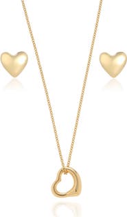 Ettika Heart Necklace & Stud Earrings Set