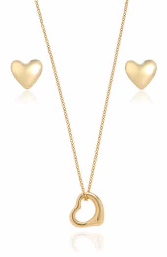 Ettika Heart Necklace & Stud Earrings Set