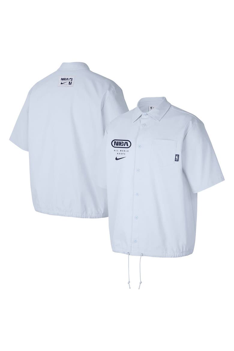 Men's Nike Gray NBA All World Hoops Short Sleeve Button-Up Coaches Top, Main, color, Gray