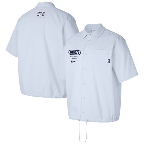 Men's Nike Gray NBA All World Hoops Short Sleeve Button-Up Coaches Top