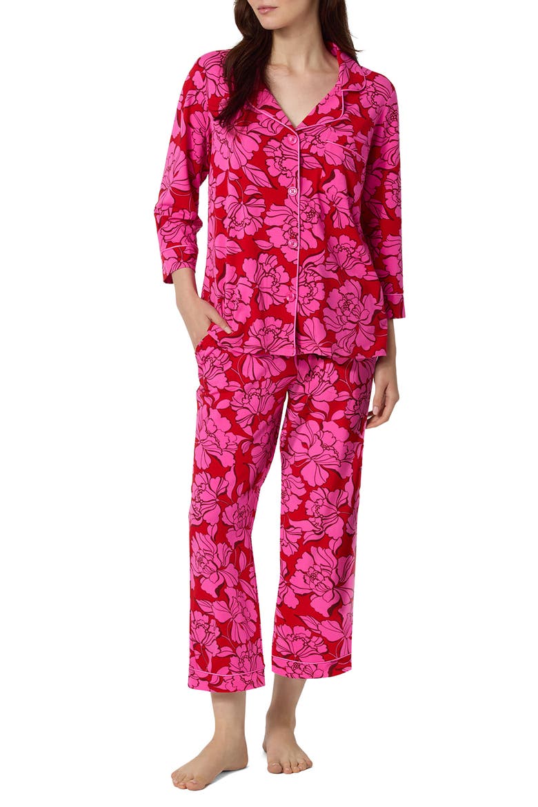 Stretch Cotton Cropped Pajamas, Main, color, ISABELLA FLORA PINK