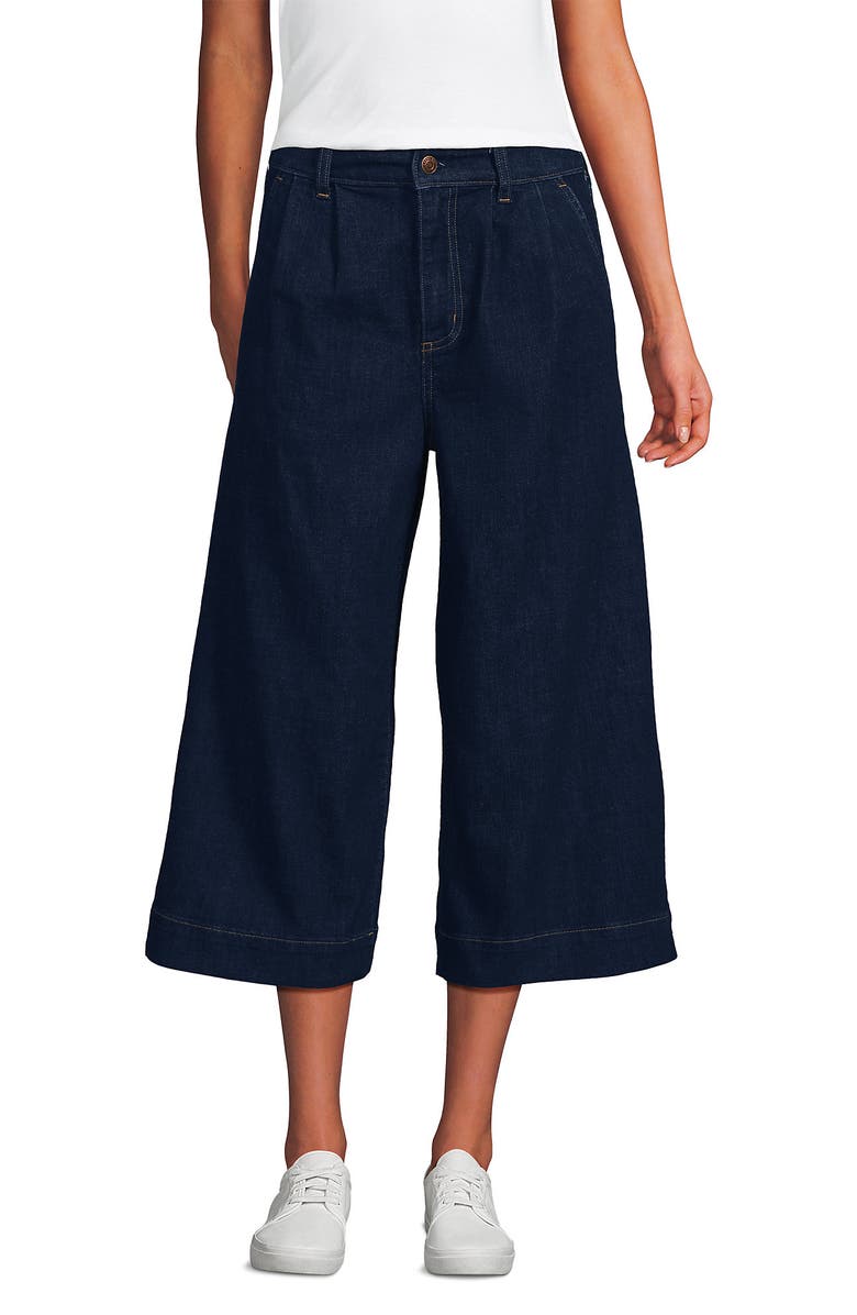 Lands' End Denim Mid Rise Wide Leg Culotte Jeans, Main, color, River Rinse