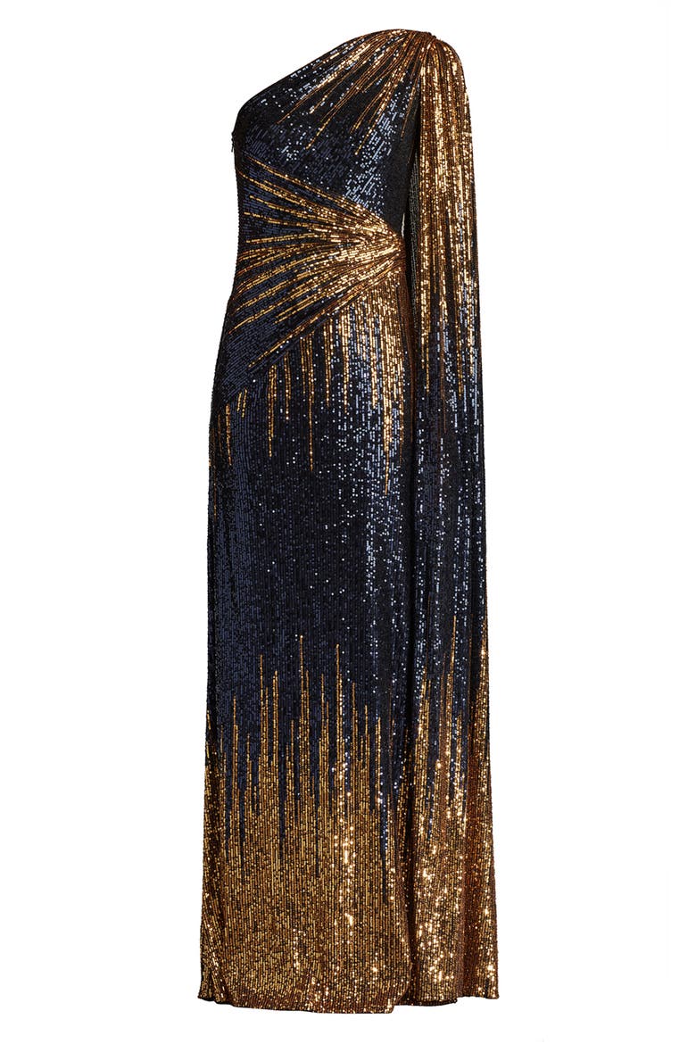 One-Shoulder Ombré Sequin Gown, Alternate, color, NAVY OMBRE