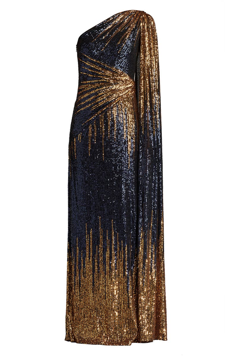 Tadashi Shoji One-Shoulder Ombré Sequin Gown, Alternate, color, Navy Ombre