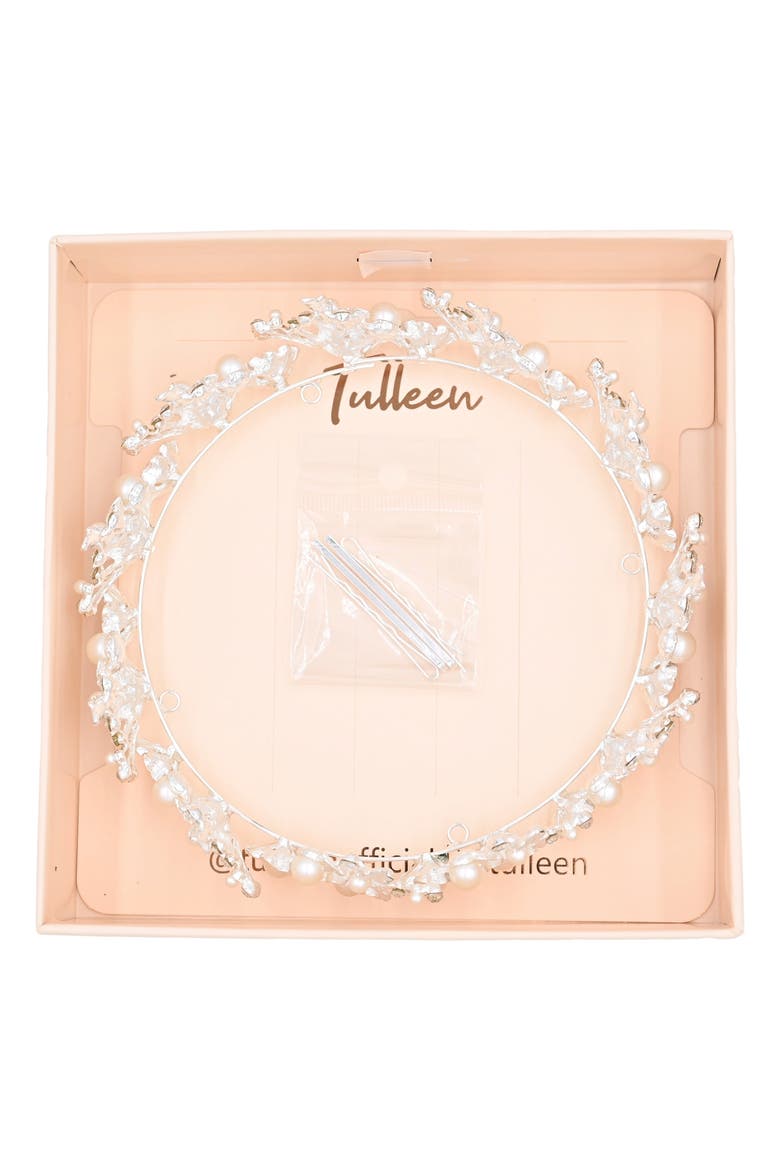 Crystal Pearl Floral Crown, Alternate, color, Silver