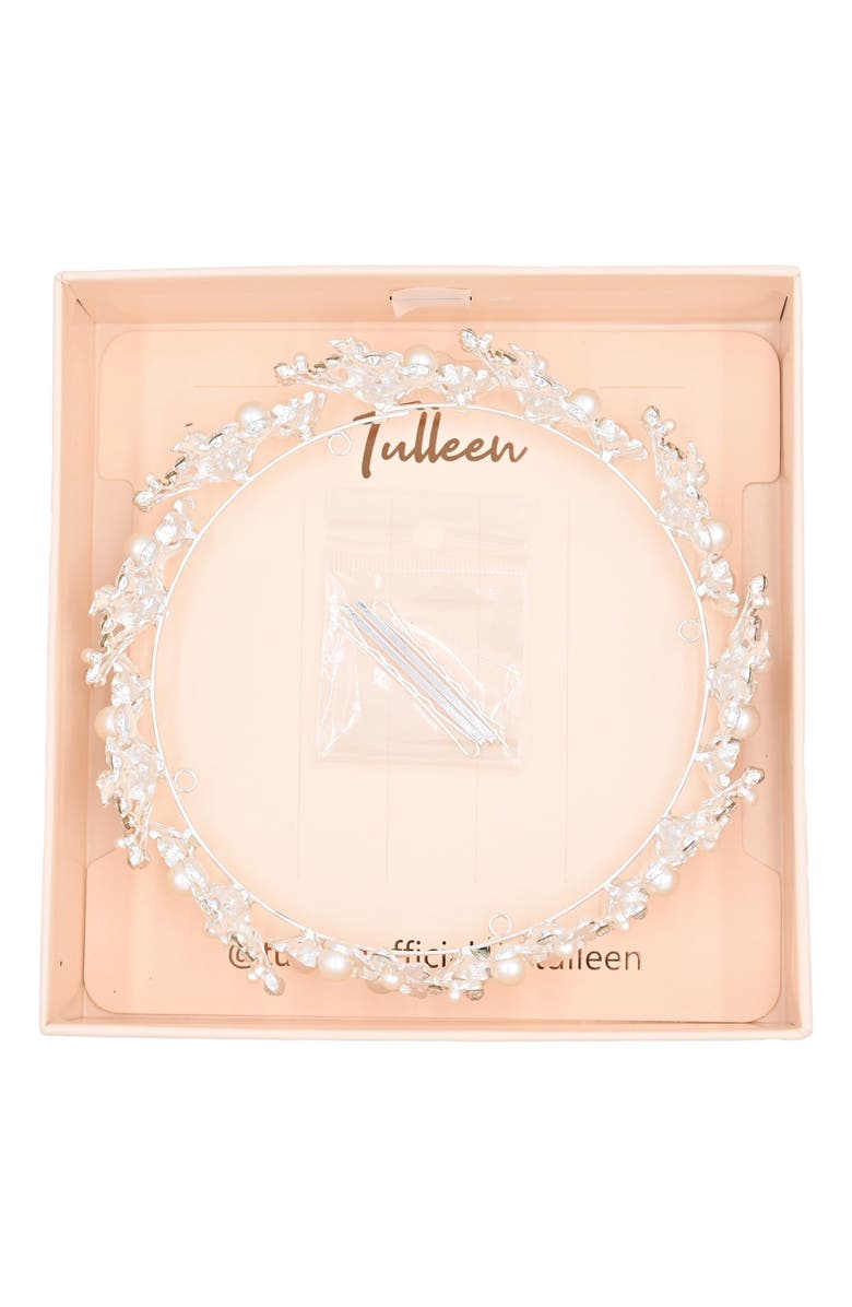 Tulleen Crystal Pearl Floral Crown, Alternate, color, Silver