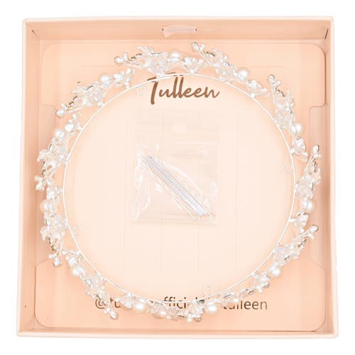 Tulleen Crystal Pearl Floral Crown In Silver
