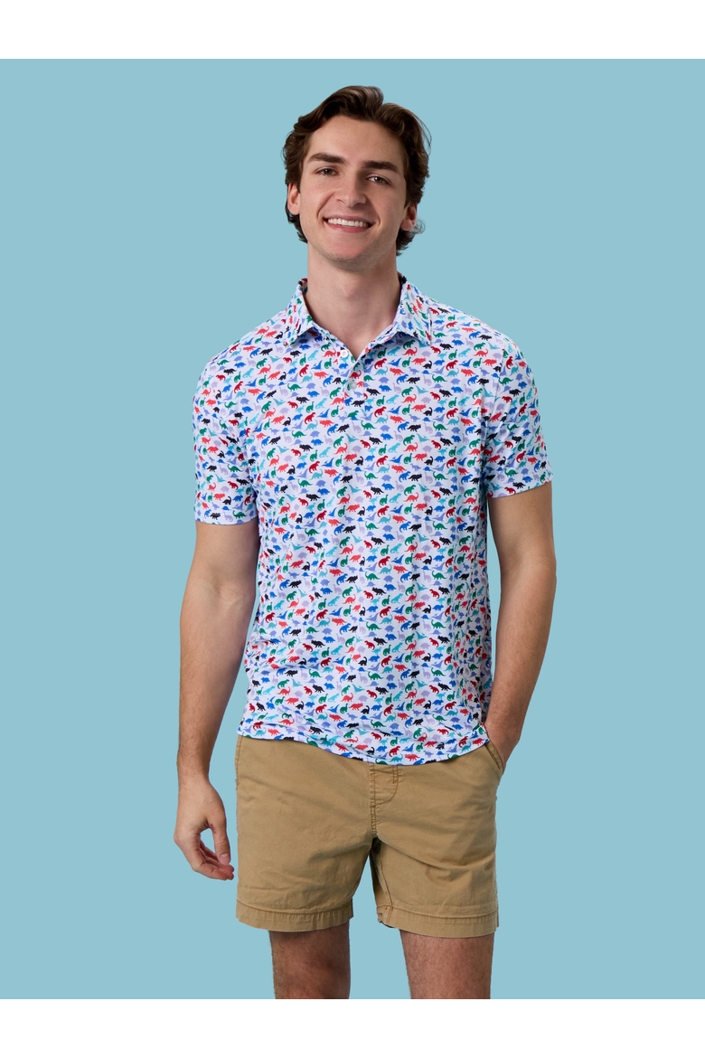 Knit Short Sleeve Performance Polo, Alternate, color, Dino Roar