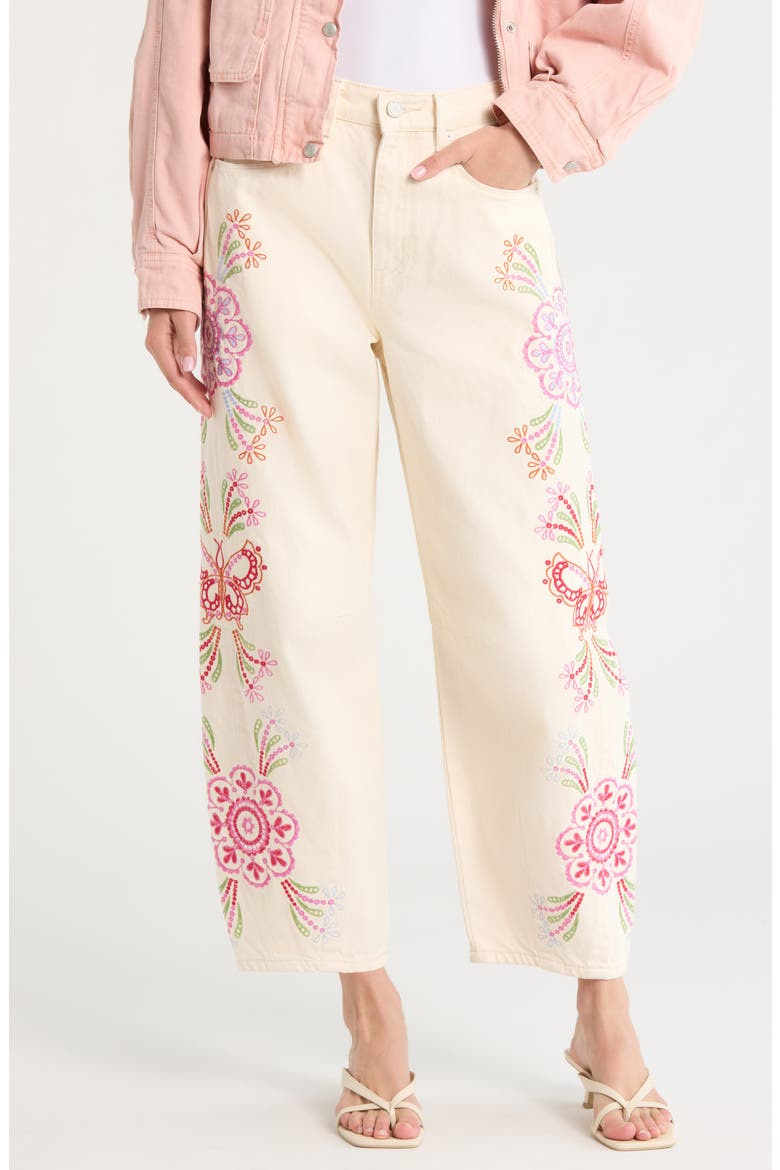 Floral Embroidery Barrel Leg Jeans, Main, color, SPRING FLING