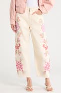 BLANKNYC Floral Embroidery Barrel Leg Jeans