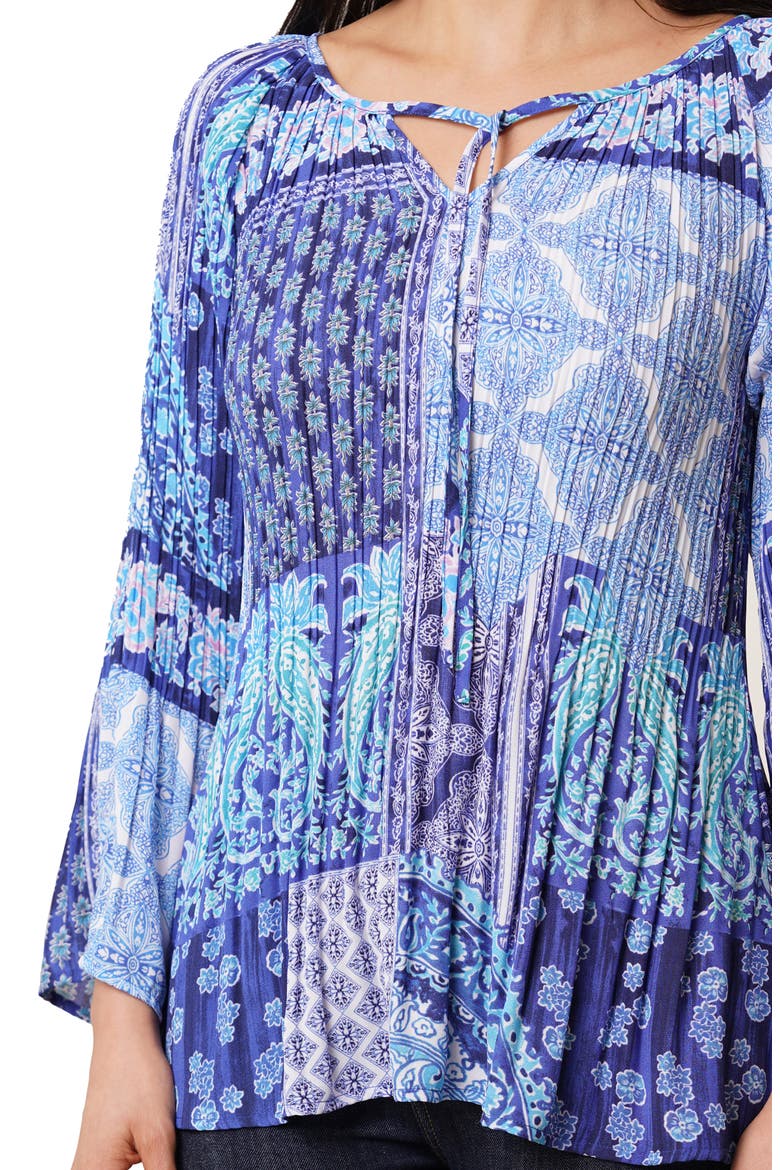 Tie Front Pleated Top, Alternate, color, MOLLY DENIM