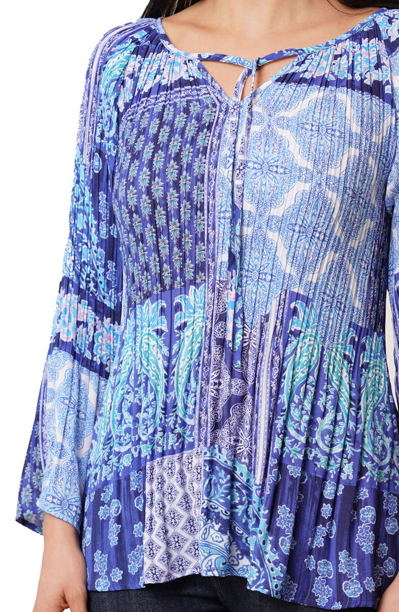 SUNNY LEIGH Tie Front Pleated Top, Alternate, color, Molly Denim