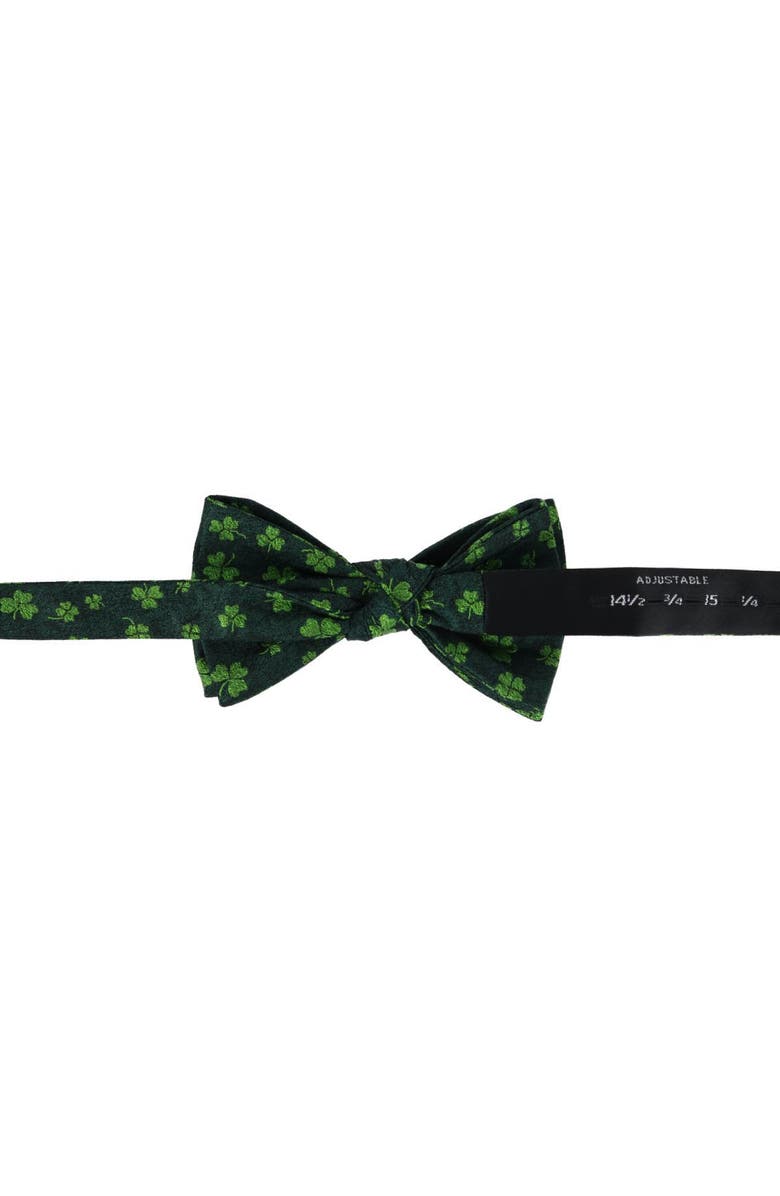 Trafalgar Green Shamrock Novelty Silk Bow Tie, Alternate, color, Green