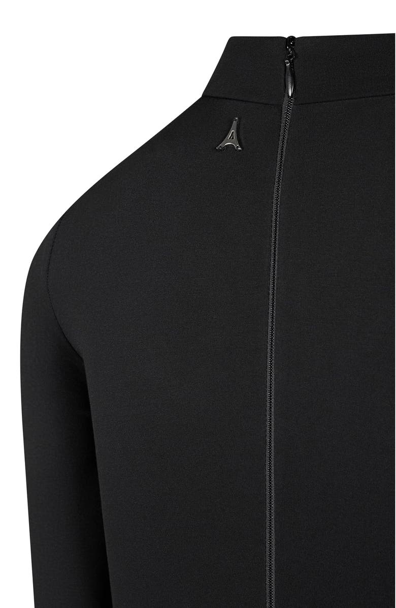 Manière De Voir Leather Overlay High Neck Bodysuit, Alternate, color, Black