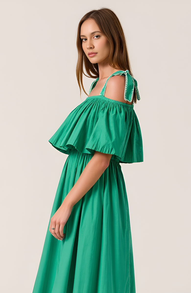 Modenaire Off-Shoulder Ruffle Midi Dress, Alternate, color, Green
