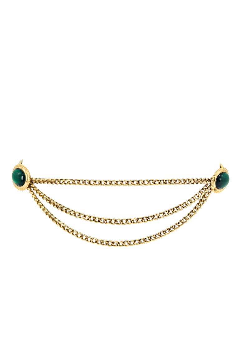 Vintage 1970s Stretch Belt with Cabochons & Draped Chains, Alternate, color, green